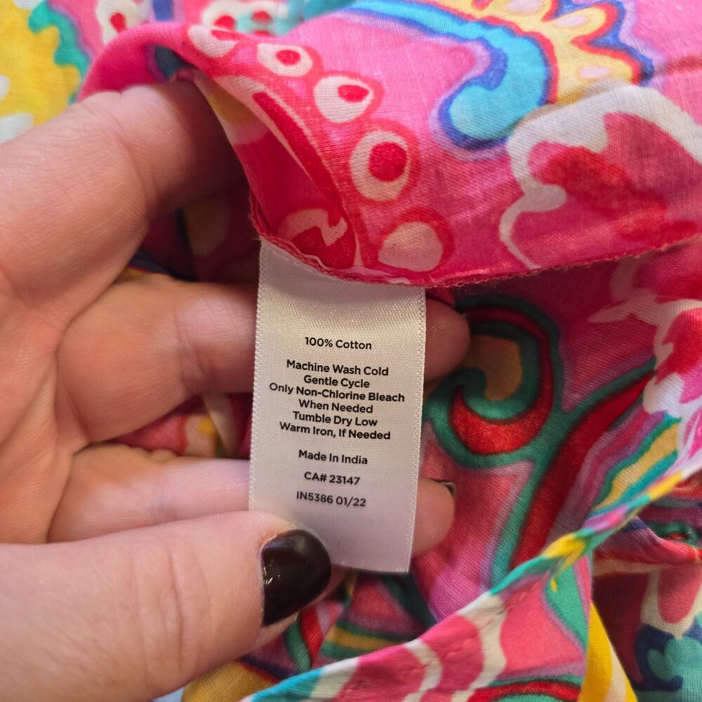Talbots Top Womens Size Medium Pink Floral Button Up Long Sleeve Colorful Casual - Picture 7 of 9